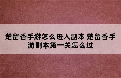 楚留香手游怎么进入副本 楚留香手游副本第一关怎么过